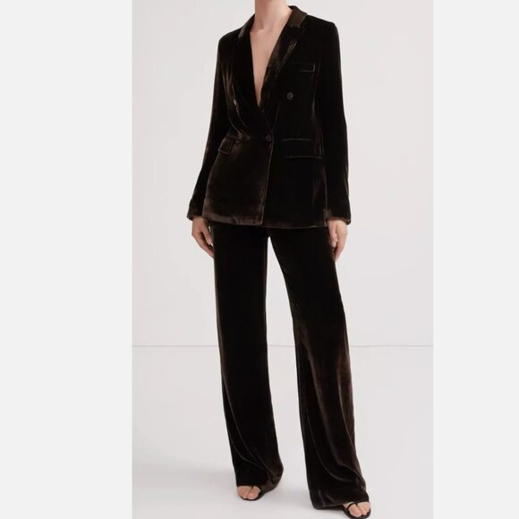 Sleeping with Jacques Jane Bond Brown Velvet Co-ord Set US4 Pants & Blazer Silk - Picture 2 of 16